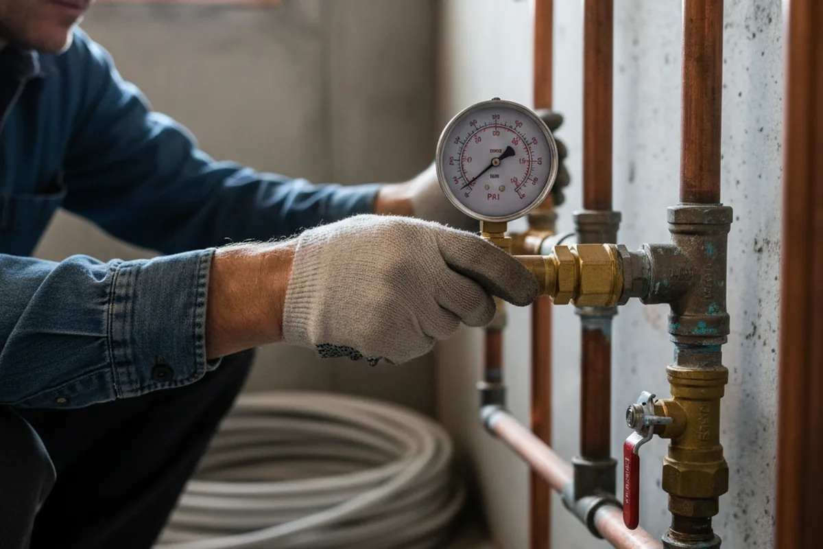 Pressure testing a repaired line during Water Line Repair in Buckingham